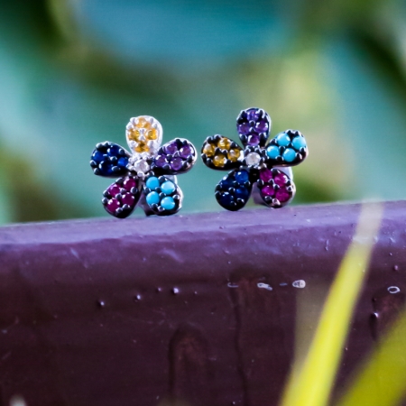 Cercei argint 925 rodiat cu floricele si zirconii multicolore - Be Nature ETU0033 [1]